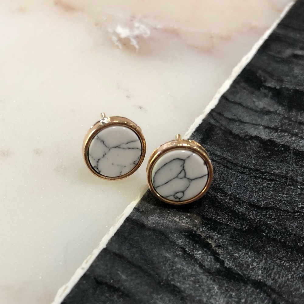 Round Marble Stud Earrings